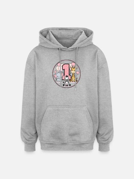 First Birthday Animal Friends Circle - Oversized Unisex Hoodie - heather grey