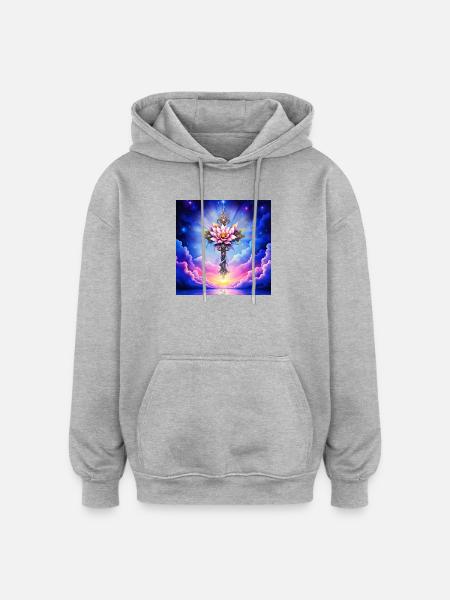 Blüten-Lotuskreuz am Sternenhimmel - Oversized Unisex Hoodie - Grau meliert