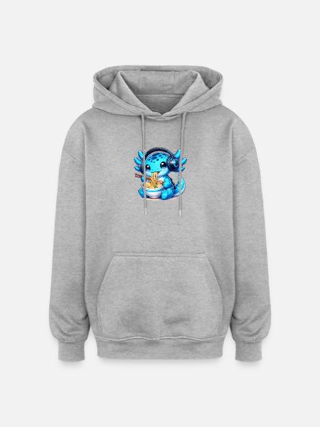 Kawaii Axolotl with Headphones and Ramen Gaming - Oversized Unisex Hoodie - heather grey