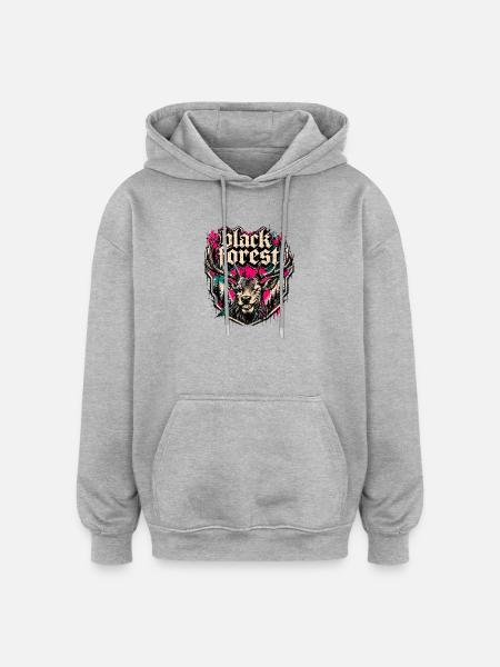 Black Forest Deer Motif - Oversized Unisex Hoodie - heather grey