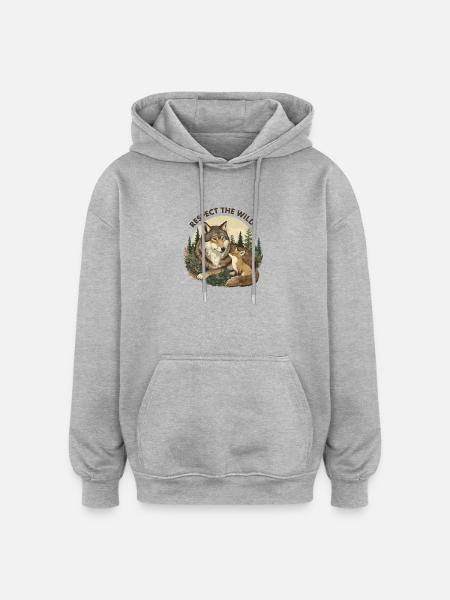Respect The Wild Wolf & Fox Nature - Oversized Unisex Hoodie - heather grey
