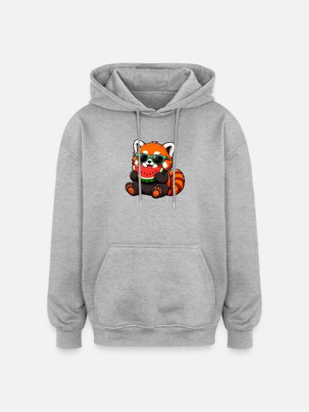 Panda rouge avec pastèque - Sweat à capuche oversize unisexe - gris chiné
