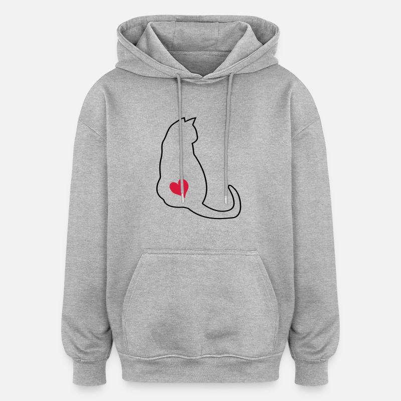 Chat - Sweat à capuche oversize unisexe - gris chiné