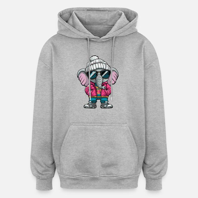 Bande dessinée d’hiver éléphant - Sweat à capuche oversize unisexe - gris chiné