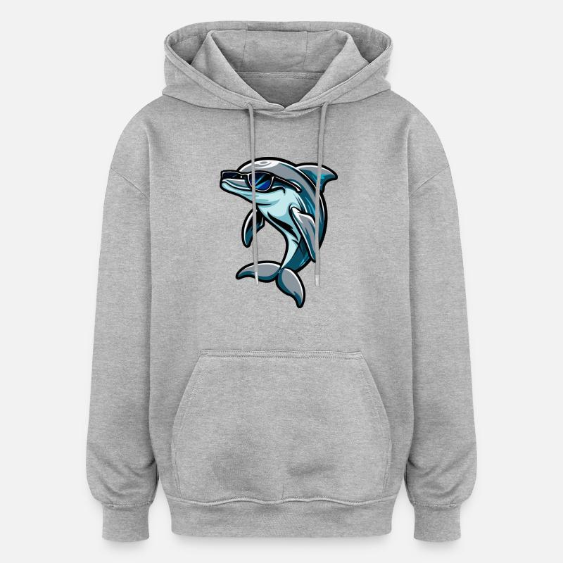 Dolphin Comic Cool - Oversized Unisex Hoodie - heather grey
