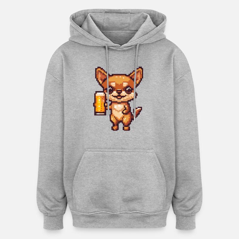 Chihuahua Chiens Pixel Bière - Sweat à capuche oversize unisexe - gris chiné