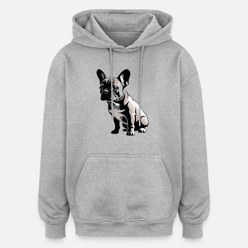 Bouledogue français - Pet Dog Design - Sweat à capuche oversize unisexe - gris chiné