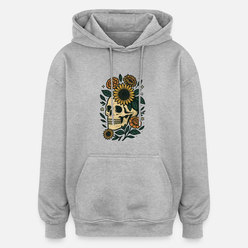 Crâne Botanique - Sweat à capuche oversize unisexe - gris chiné