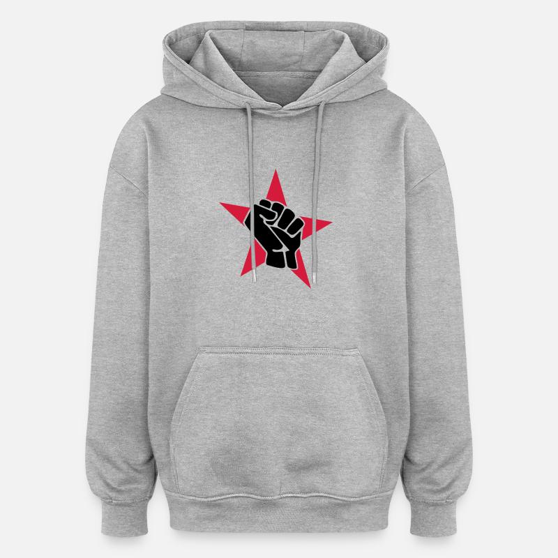 Roter Stern mit Faust - Oversized Unisex Hoodie - Grau meliert