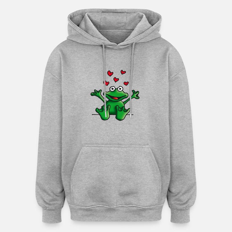 heart_frog_122011c - Sweat à capuche oversize unisexe - gris chiné