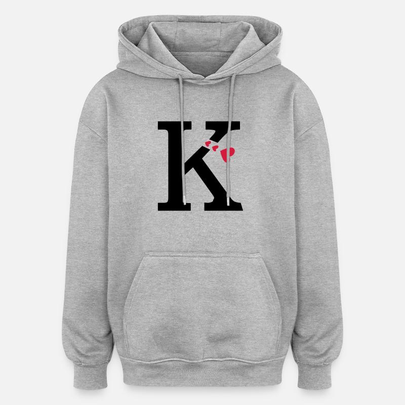 Großbuchstabe K mit Herzen - Oversized Unisex Hoodie - Grau meliert