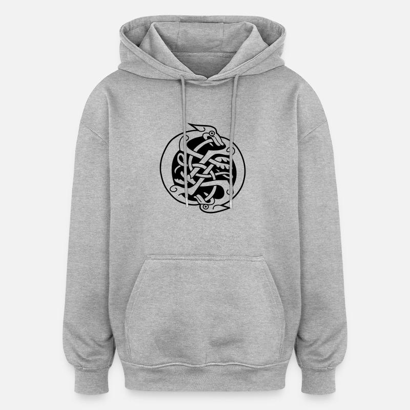 Two Celtic Beasts - Oversized Unisex Hoodie - heather grey