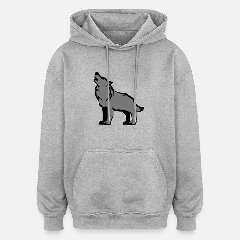 wolf_02 - Sweat à capuche oversize unisexe - gris chiné
