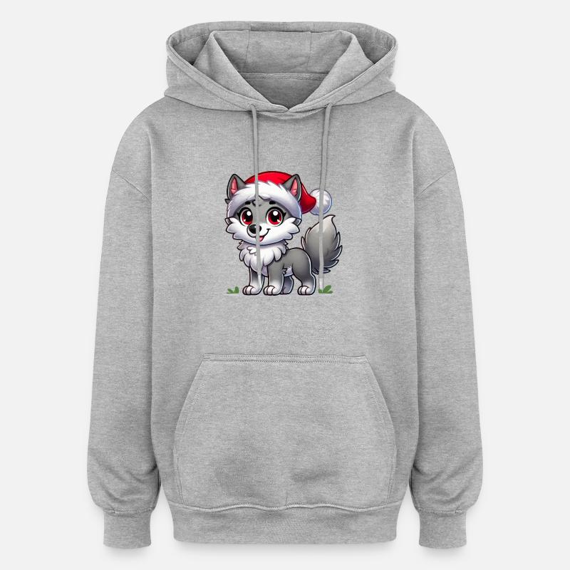 Loup Joyeux Noël - Sweat à capuche oversize unisexe - gris chiné