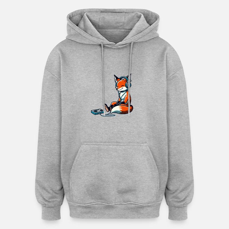 Fox Music - Sweat à capuche oversize unisexe - gris chiné