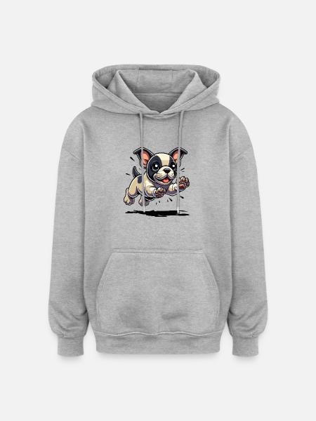 Sauts de chiot bouledogue français - Sweat à capuche oversize unisexe - gris chiné