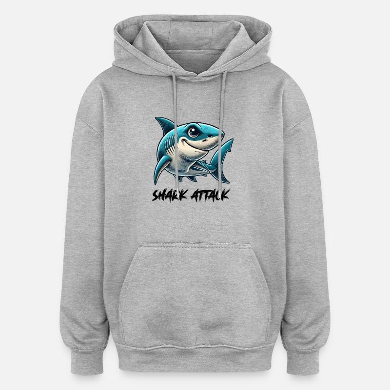 Bande dessinée requin - Sweat à capuche oversize unisexe - gris chiné
