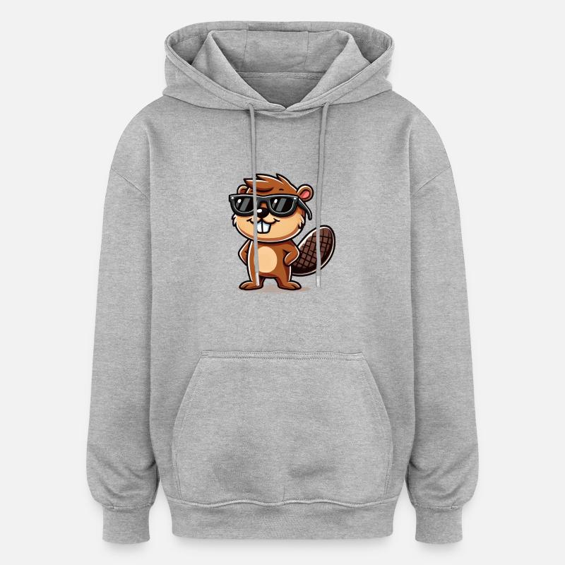 biber comic sonnenbrille - Oversized Unisex Hoodie - Grau meliert