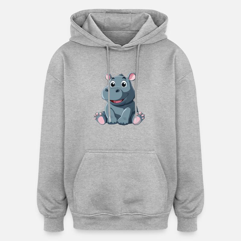 Hippopotame - Sweat à capuche oversize unisexe - gris chiné