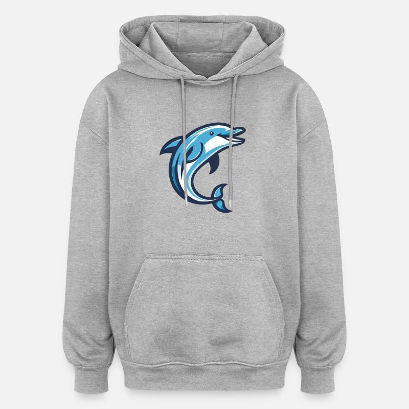 Dauphin bleu vague - Sweat à capuche oversize unisexe - gris chiné