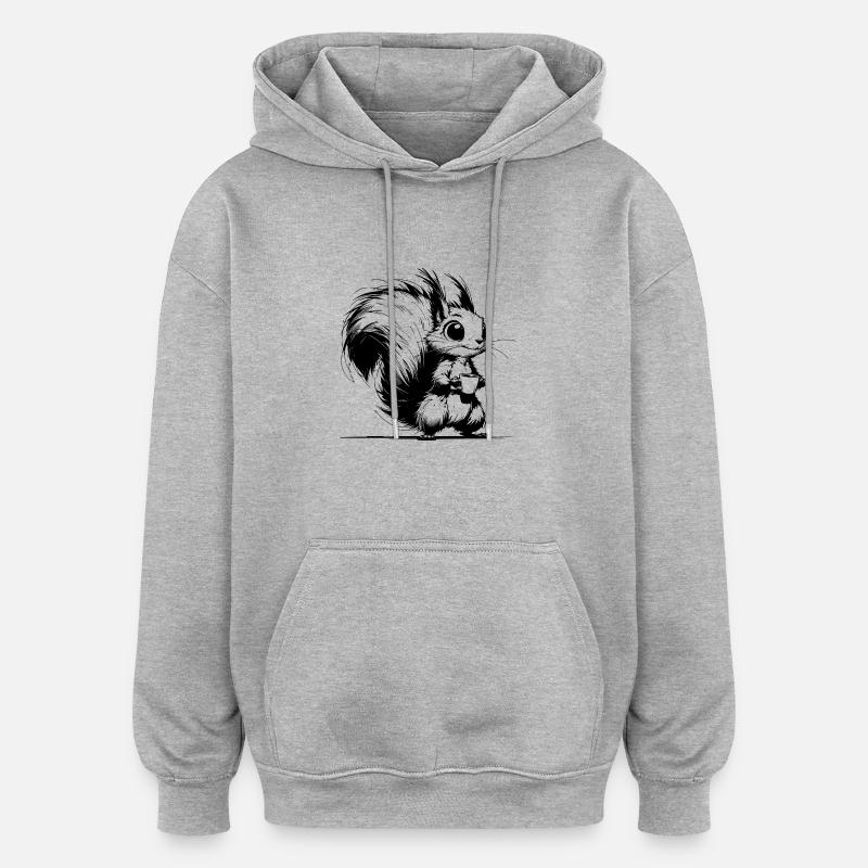 Aufgewecktes Baby Eichhörnchen mit Kaffee - Oversized Unisex Hoodie - Grau meliert