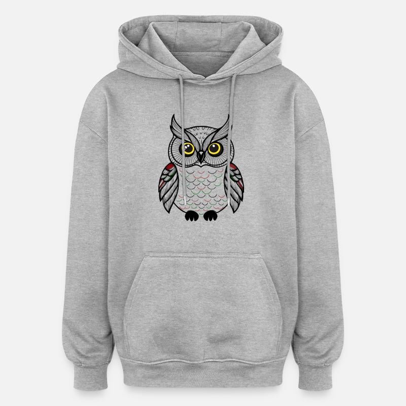 hibou mignon - Sweat à capuche oversize unisexe - gris chiné