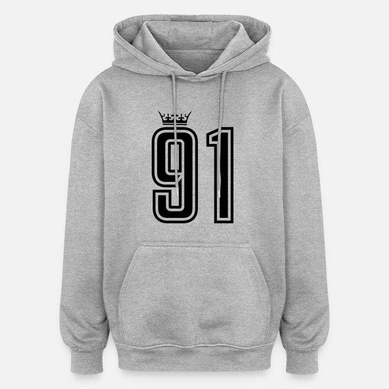 91 Couronnes - Sweat à capuche oversize unisexe - gris chiné
