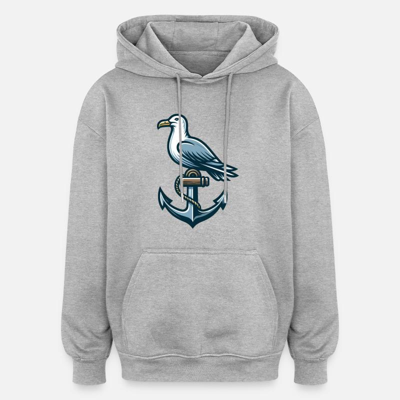 Anker mit Möwe - Oversized Unisex Hoodie - Grau meliert