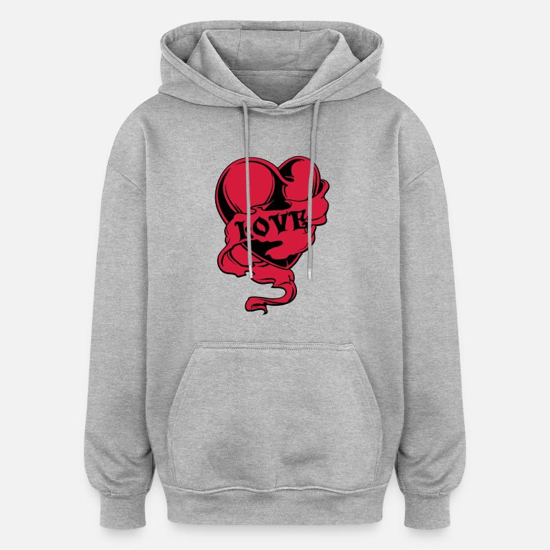 Herz - Oversized Unisex Hoodie - Grau meliert