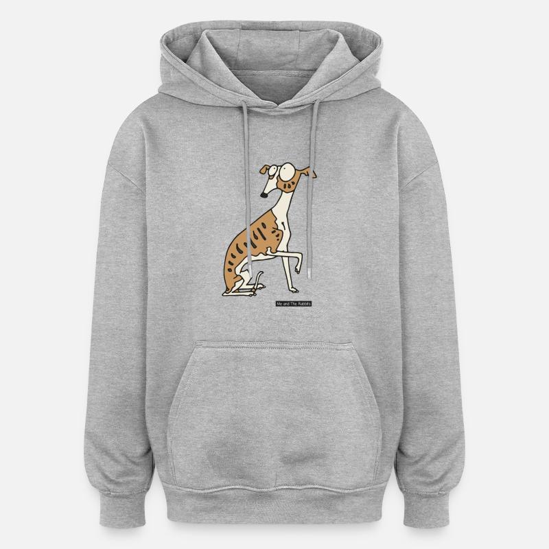 Chien - whippet - Sweat à capuche oversize unisexe - gris chiné