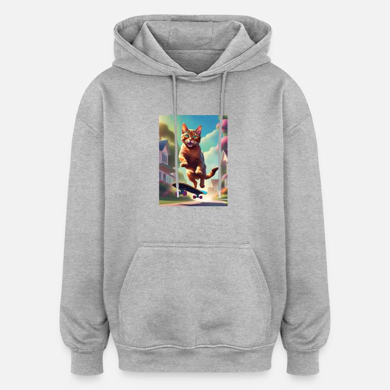 Katze Skateboaring - Oversized Unisex Hoodie - Grau meliert