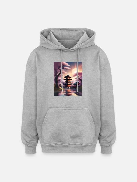 Japanese buildings during sakura - Oversized Unisex Hoodie - heather grey