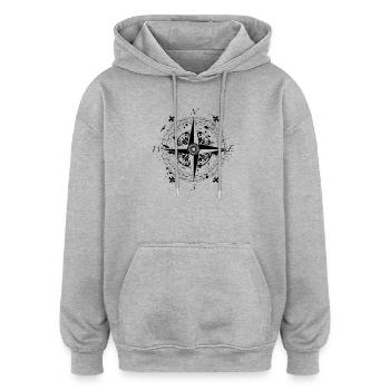 wind rose grunge style - Oversized Unisex Hoodie - heather grey - Front - Noah (186cm)