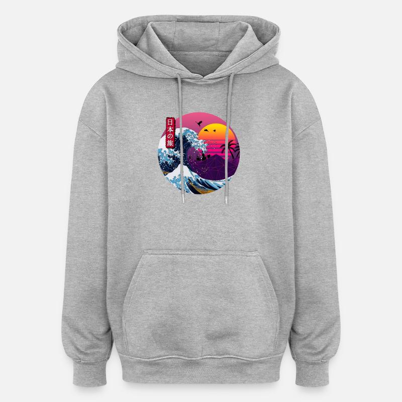 Vague rétro japonaise - Sweat à capuche oversize unisexe - gris chiné