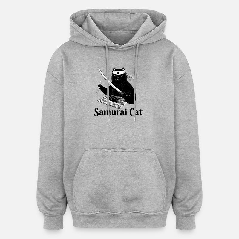 Katze, Samurai-Katze, Sushi, Essen - Oversized Unisex Hoodie - Grau meliert