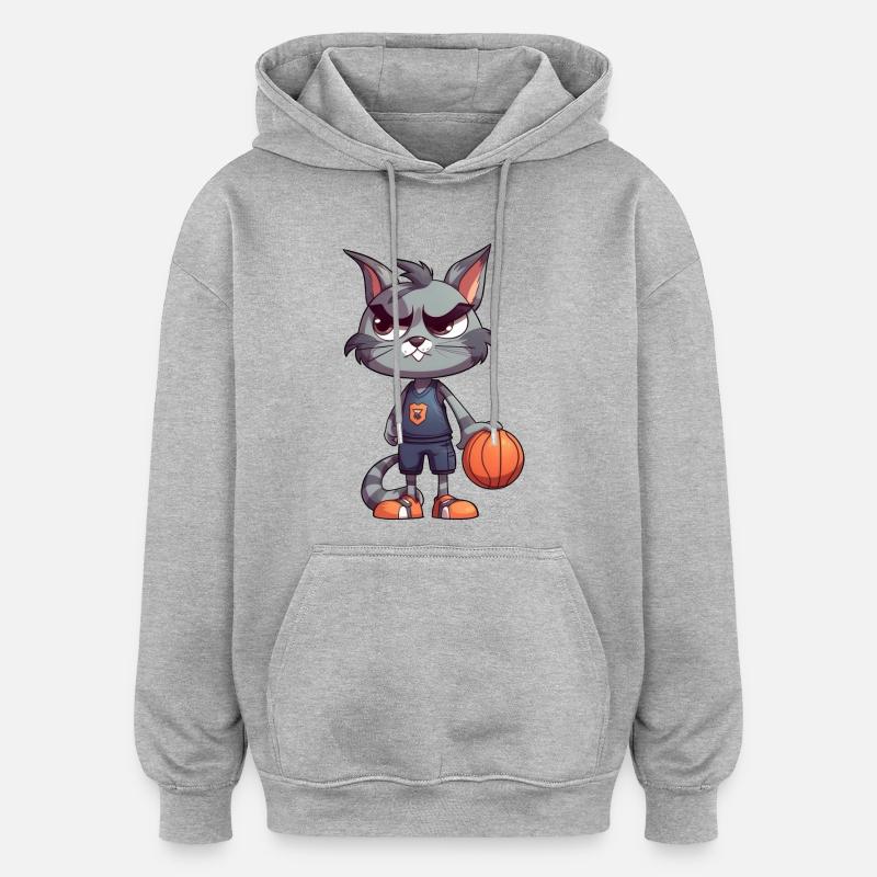 Chat de basket-ball - Sweat à capuche oversize unisexe - gris chiné