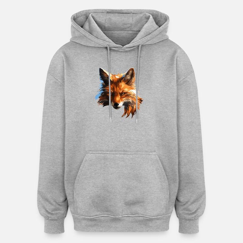 Polygon Fox - Oversized Unisex Hoodie - heather grey