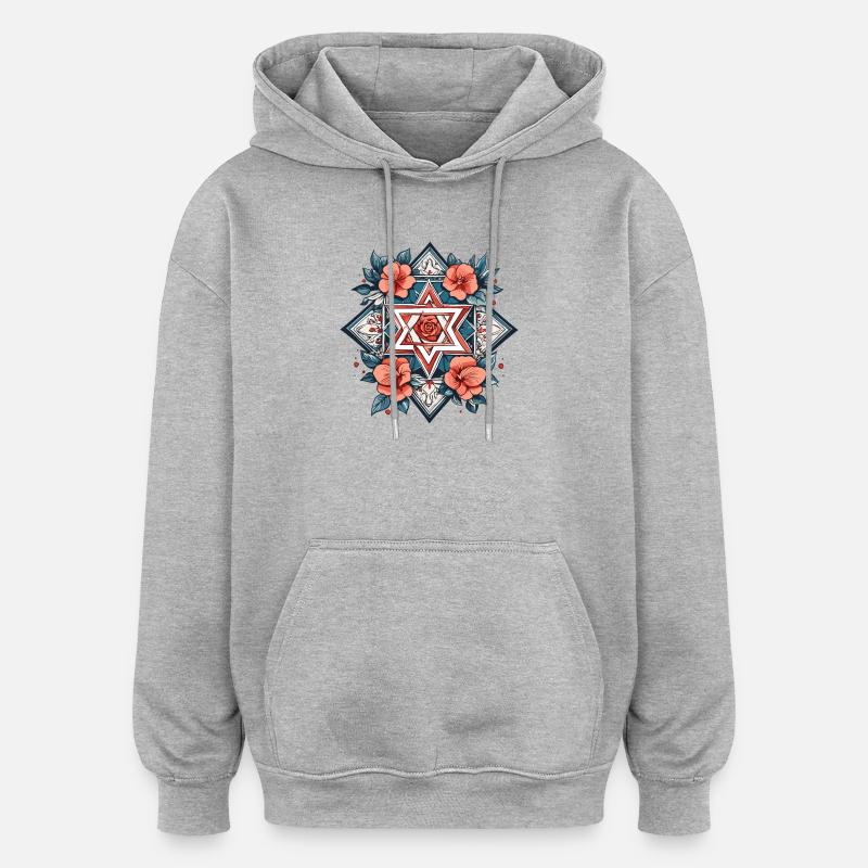 Étoile juive avec des fleurs - Sweat à capuche oversize unisexe - gris chiné