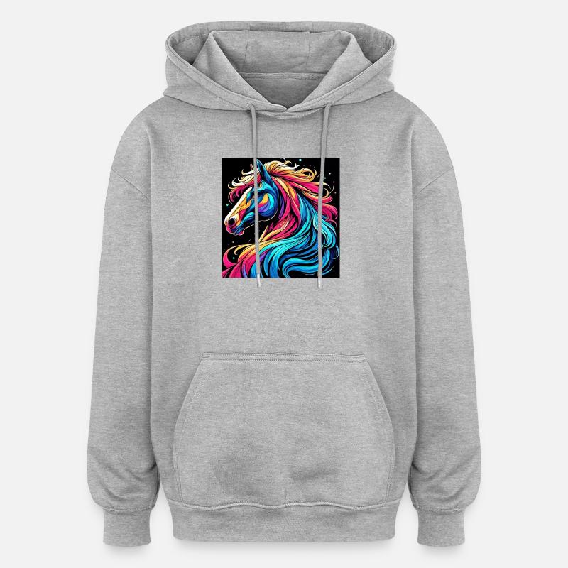 Pferd - Oversized Unisex Hoodie - Grau meliert