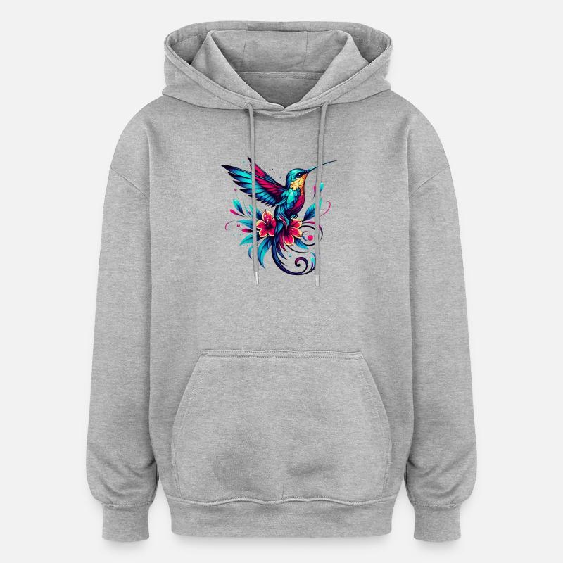 Kolibri - Oversized Unisex Hoodie - Grau meliert
