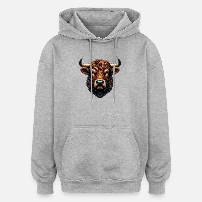 Stier - Oversized Unisex Hoodie - Grau meliert
