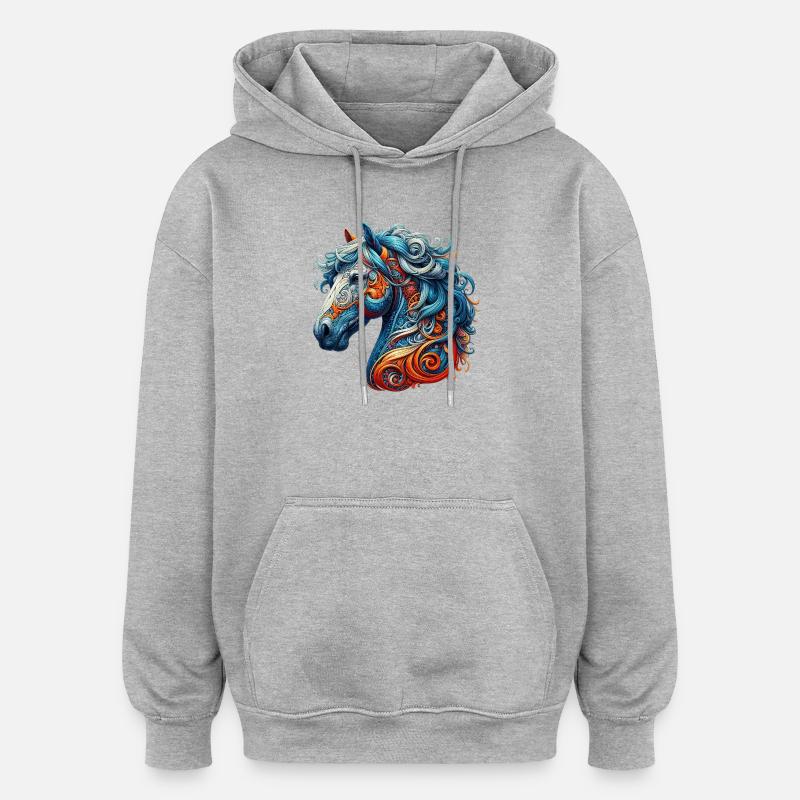 Pferd - Oversized Unisex Hoodie - Grau meliert
