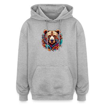 Bär - Oversized Unisex Hoodie - Grau meliert - Vorne - Noah (186cm)