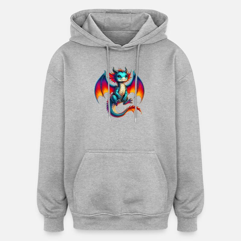 Drache - Oversized Unisex Hoodie - Grau meliert