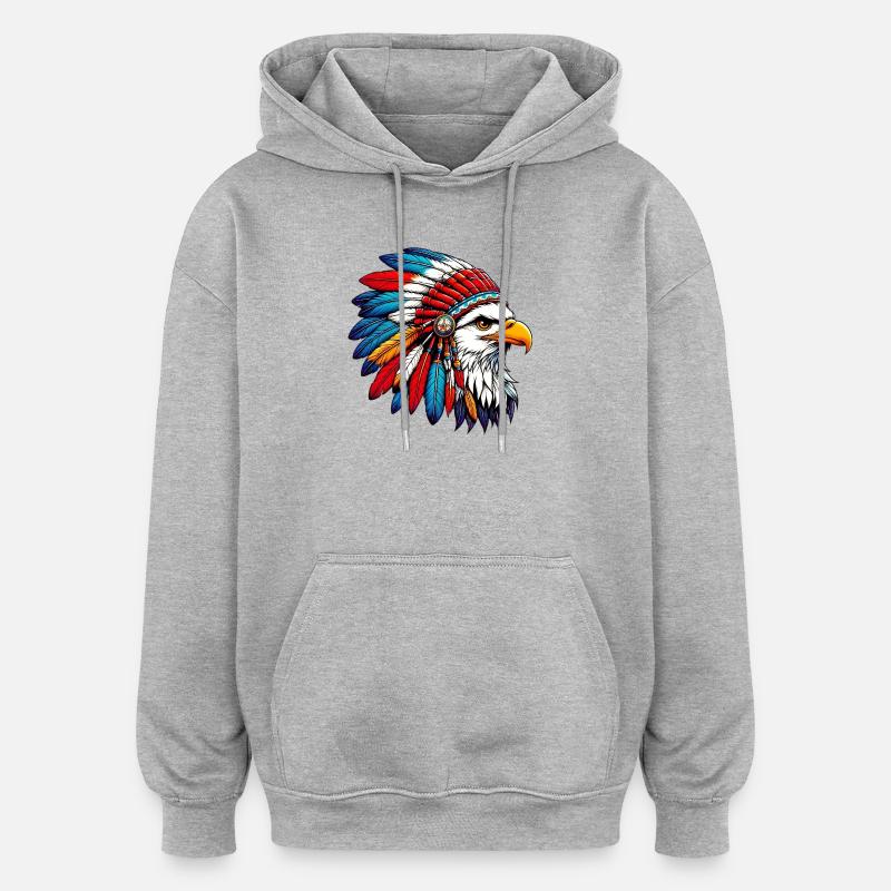Aigle amérindien Peaux rouges américaines - Sweat à capuche oversize unisexe - gris chiné