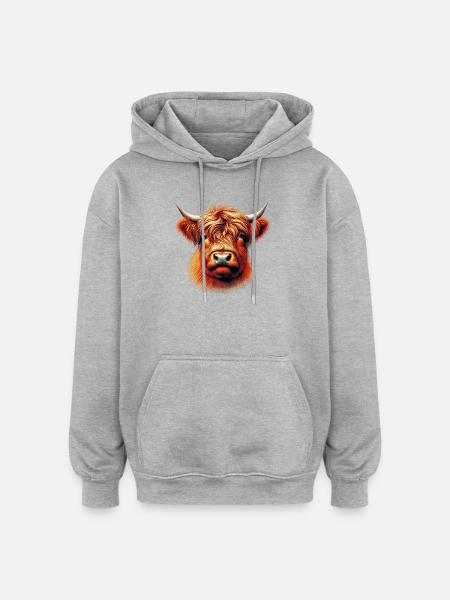 Scottish Highland Cow - Oversized Unisex Hoodie - heather grey