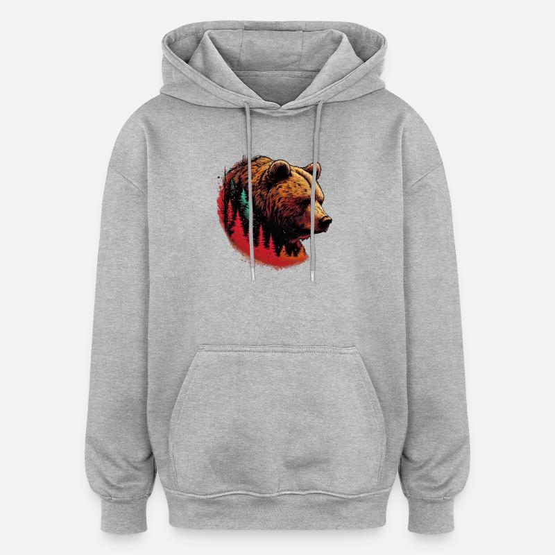 Ours - Sweat à capuche oversize unisexe - gris chiné