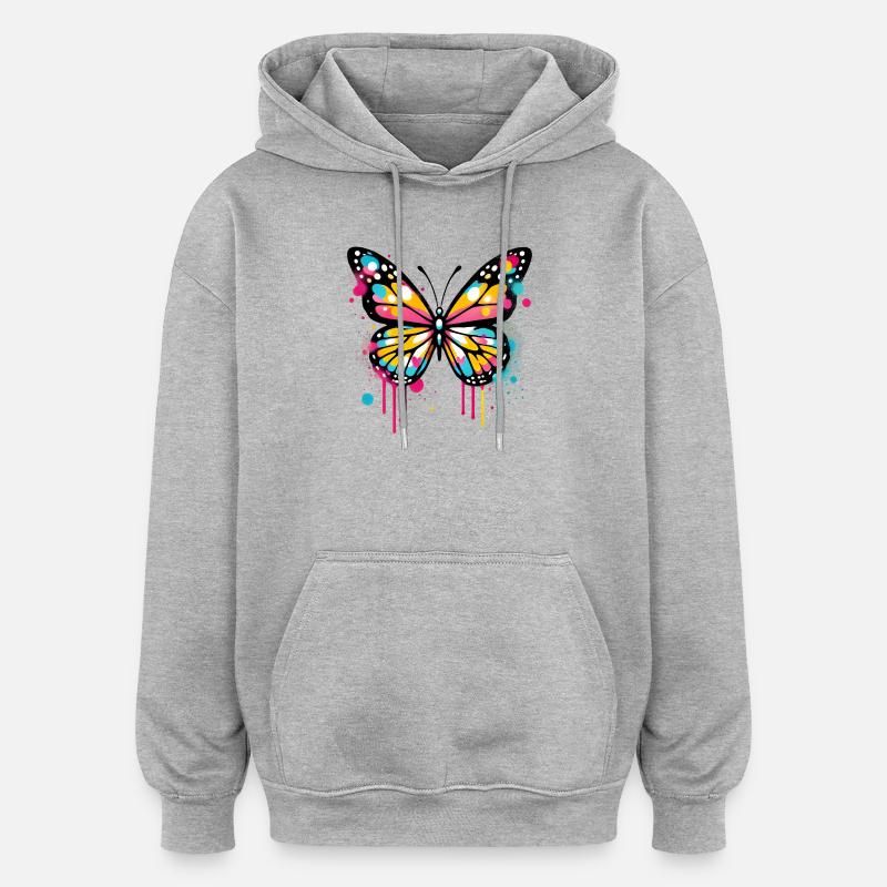 Papillon - Sweat à capuche oversize unisexe - gris chiné