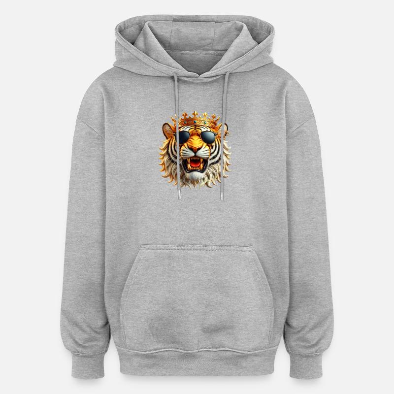 Roi Tigre avec Couronne - Sweat à capuche oversize unisexe - gris chiné