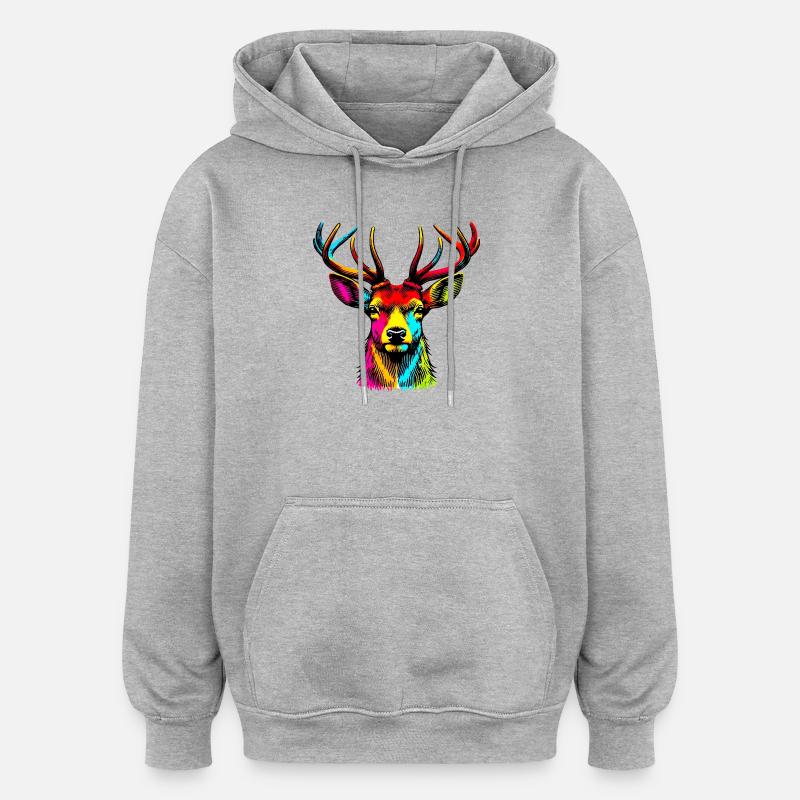 Cerf - Sweat à capuche oversize unisexe - gris chiné